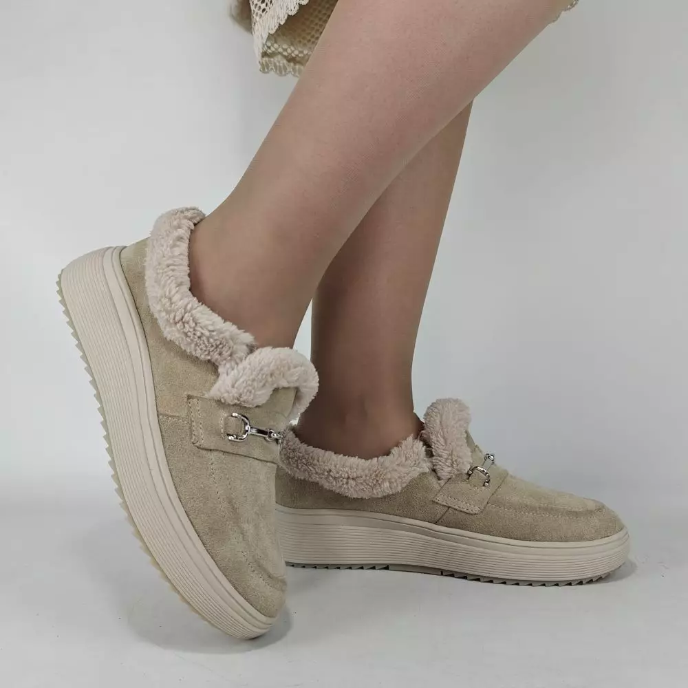 Женские зимние ботинки низкие MYZ 0081 светлый БЕЖ из натуральной замши — изображение 11