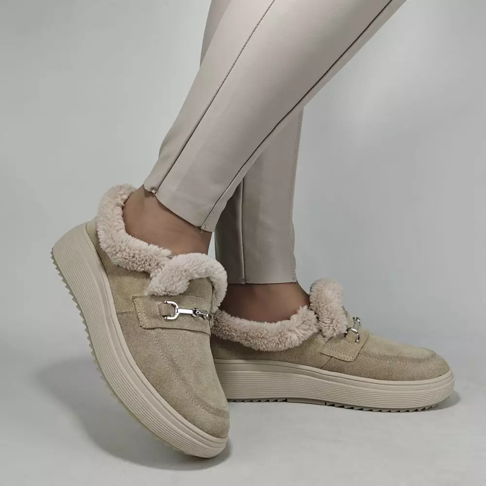 Женские зимние ботинки низкие MYZ 0081 светлый БЕЖ из натуральной замши — изображение 14