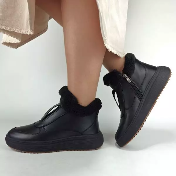 Ботинки женские MYZ кожаные молодежные натуральная кожа и замша черная мех зимние 36 37 38 39 40 41 черевики жіночі натуральна шкіра чорна зимові хутро