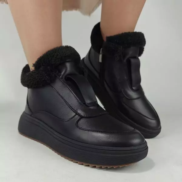 Ботинки женские MYZ кожаные молодежные натуральная кожа и замша черная мех зимние 36 37 38 39 40 41 черевики жіночі натуральна шкіра чорна зимові хутро