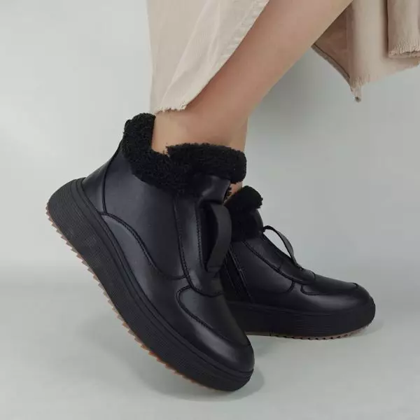 Ботинки женские MYZ кожаные молодежные натуральная кожа и замша черная мех зимние 36 37 38 39 40 41 черевики жіночі натуральна шкіра чорна зимові хутро