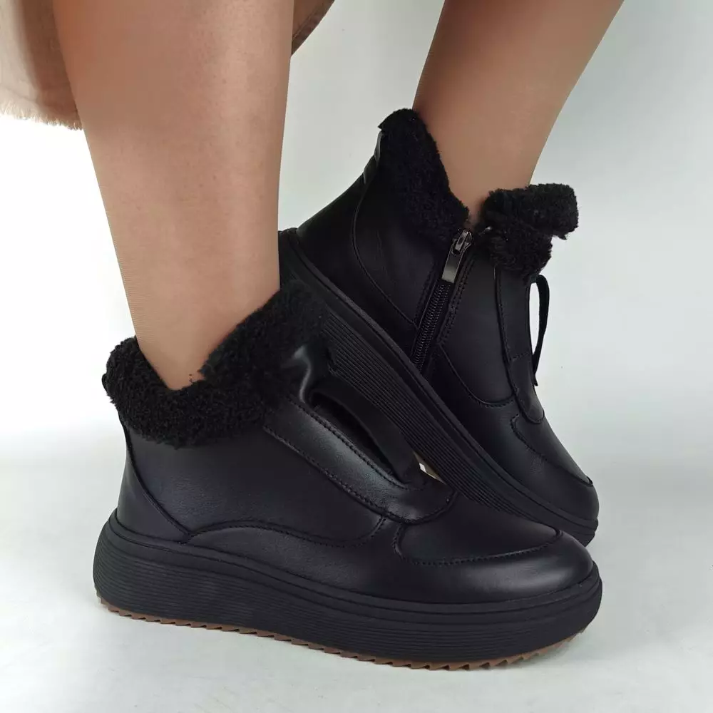 Ботинки женские MYZ кожаные молодежные натуральная кожа и замша черная мех зимние 36 37 38 39 40 41 черевики жіночі натуральна шкіра чорна зимові хутро