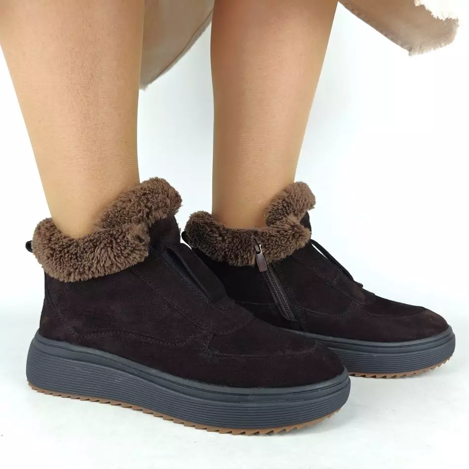 Ботинки женские MYZ кожаные молодежные бежевые нюд latte латте натуральная кожа и замша мех зимние 36 37 38 39 40 41 черевики жіночі натуральна замша лате шкіра коричнева шоколад зимові хутро