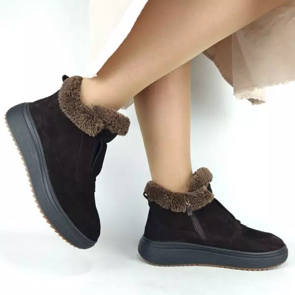 Ботинки женские MYZ кожаные молодежные бежевые нюд latte латте натуральная кожа и замша мех зимние 36 37 38 39 40 41 черевики жіночі натуральна замша лате шкіра коричнева шоколад зимові хутро