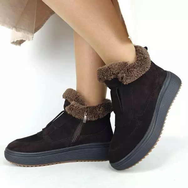 Ботинки женские MYZ кожаные молодежные бежевые нюд latte латте натуральная кожа и замша мех зимние 36 37 38 39 40 41 черевики жіночі натуральна замша лате шкіра коричнева шоколад зимові хутро