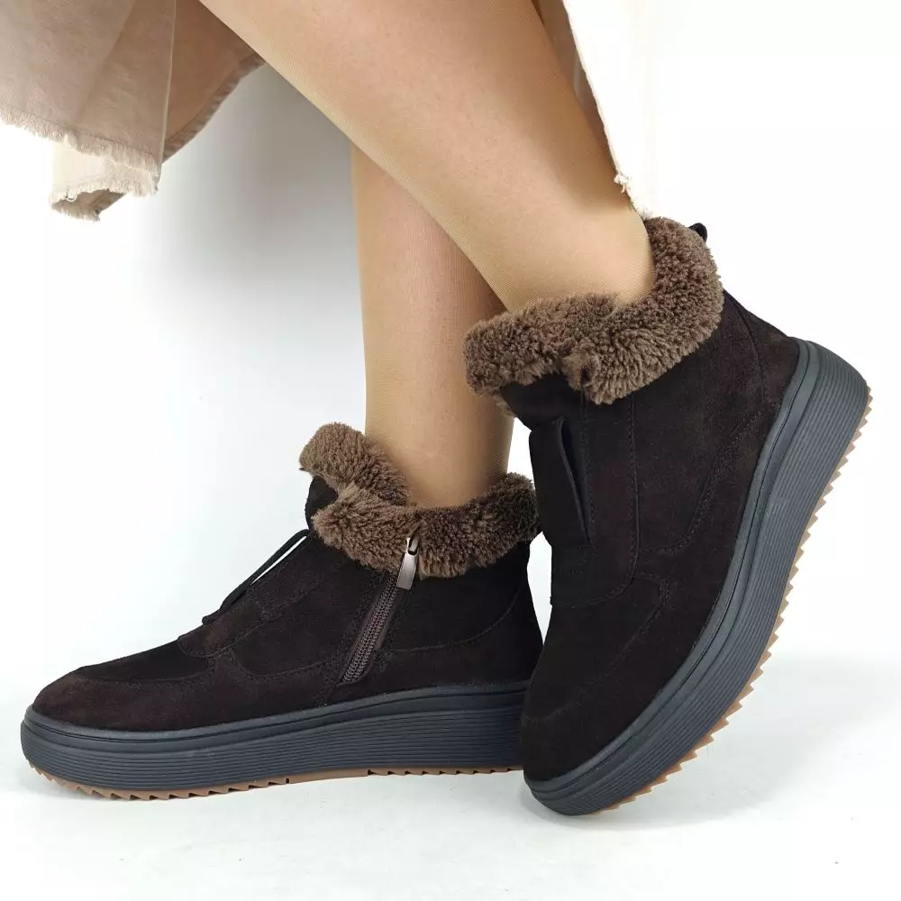 Ботинки женские MYZ кожаные молодежные бежевые нюд latte латте натуральная кожа и замша мех зимние 36 37 38 39 40 41 черевики жіночі натуральна замша лате шкіра коричнева шоколад зимові хутро