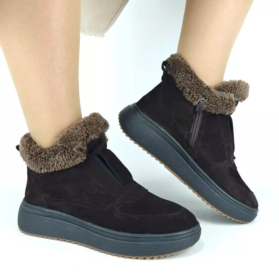 Ботинки женские MYZ кожаные молодежные бежевые нюд latte латте натуральная кожа и замша мех зимние 36 37 38 39 40 41 черевики жіночі натуральна замша лате шкіра коричнева шоколад зимові хутро