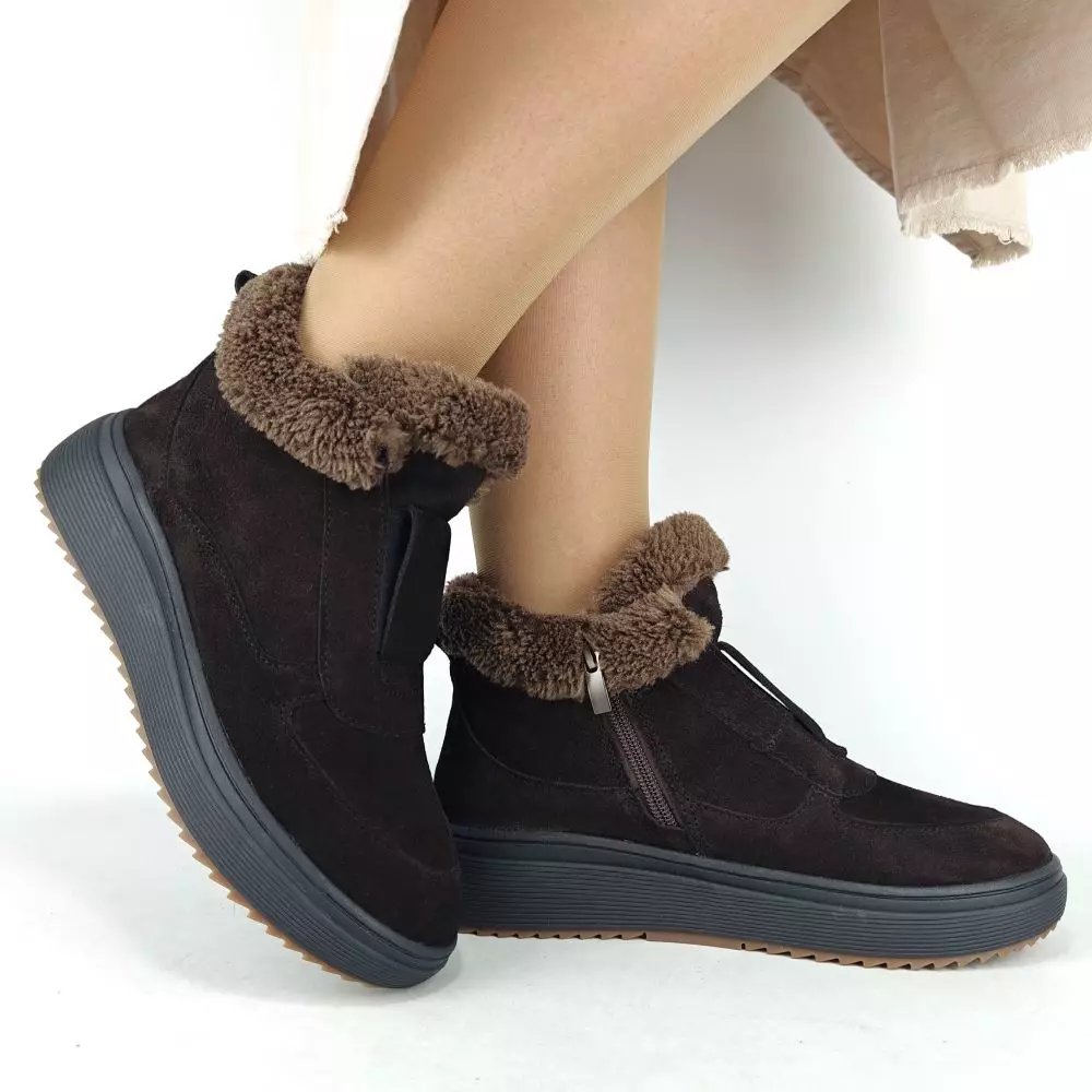 Ботинки женские MYZ кожаные молодежные бежевые нюд latte латте натуральная кожа и замша мех зимние 36 37 38 39 40 41 черевики жіночі натуральна замша лате шкіра коричнева шоколад зимові хутро