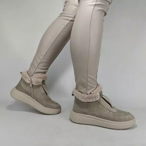 купить Ботинки женские MYZ кожаные молодежные бежевые нюд latte латте натуральная кожа и замша мех зимние 36 37 38 39 40 41 черевики жіночі натуральна замша лате шкіра бежева нюдова зимові хутро