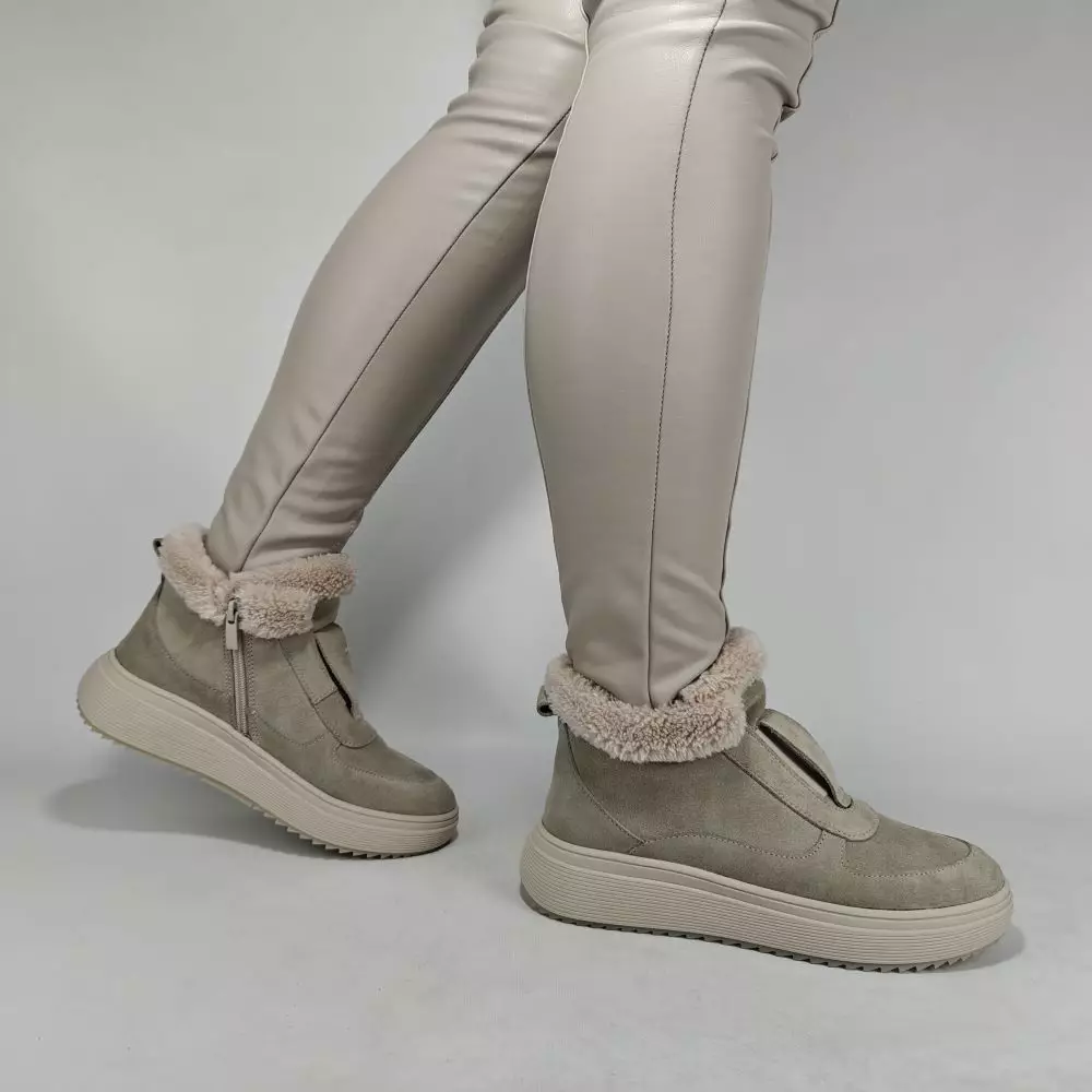 купить Ботинки женские MYZ кожаные молодежные бежевые нюд latte латте натуральная кожа и замша мех зимние 36 37 38 39 40 41 черевики жіночі натуральна замша лате шкіра бежева нюдова зимові хутро