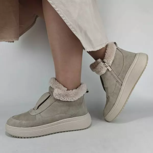 купить Ботинки женские MYZ кожаные молодежные бежевые нюд latte латте натуральная кожа и замша мех зимние 36 37 38 39 40 41 черевики жіночі натуральна замша лате шкіра бежева нюдова зимові хутро