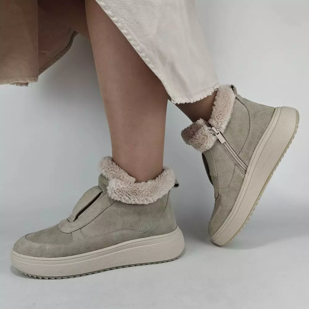 купить Ботинки женские MYZ кожаные молодежные бежевые нюд latte латте натуральная кожа и замша мех зимние 36 37 38 39 40 41 черевики жіночі натуральна замша лате шкіра бежева нюдова зимові хутро