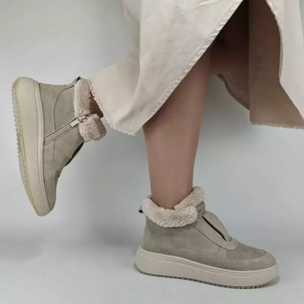 купить Ботинки женские MYZ кожаные молодежные бежевые нюд latte латте натуральная кожа и замша мех зимние 36 37 38 39 40 41 черевики жіночі натуральна замша лате шкіра бежева нюдова зимові хутро