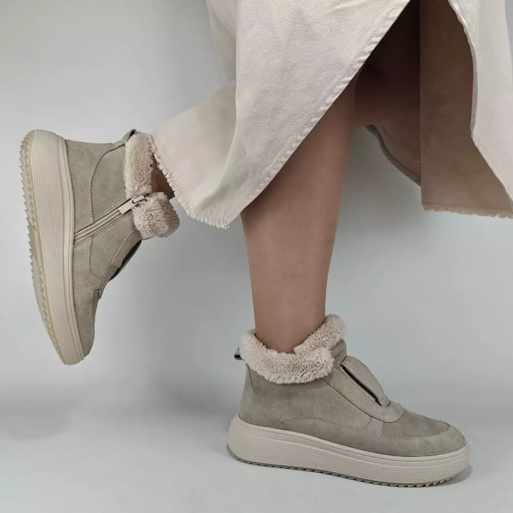 купить Ботинки женские MYZ кожаные молодежные бежевые нюд latte латте натуральная кожа и замша мех зимние 36 37 38 39 40 41 черевики жіночі натуральна замша лате шкіра бежева нюдова зимові хутро