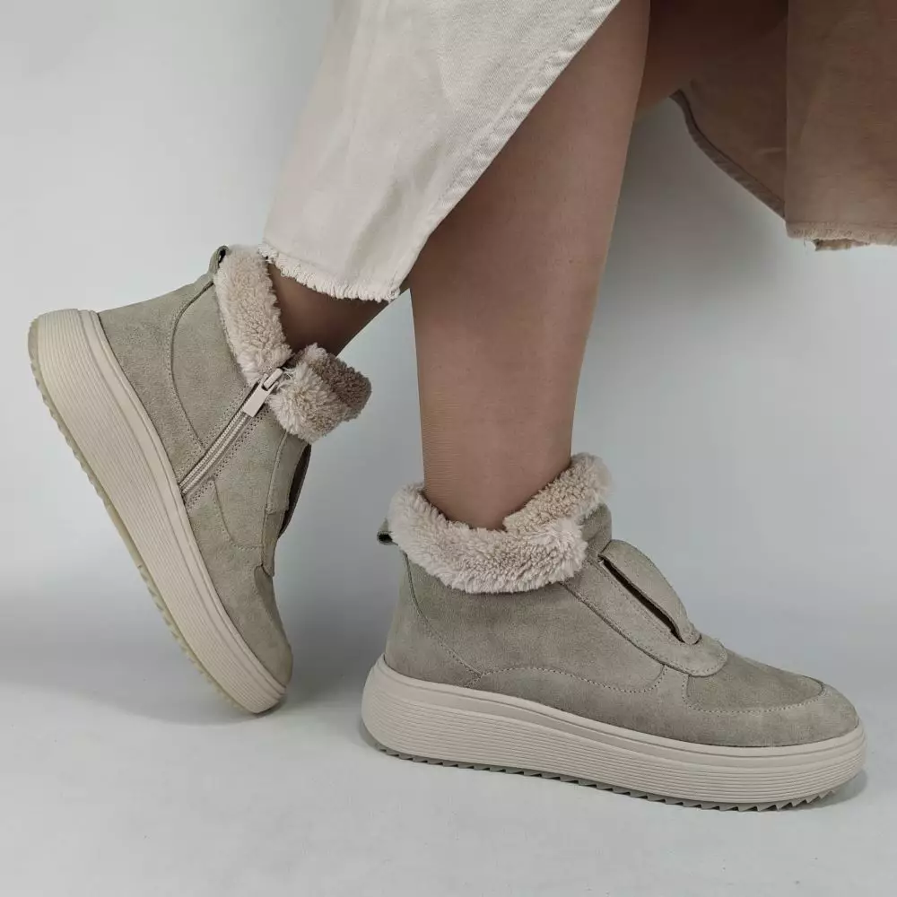 купить Ботинки женские MYZ кожаные молодежные бежевые нюд latte латте натуральная кожа и замша мех зимние 36 37 38 39 40 41 черевики жіночі натуральна замша лате шкіра бежева нюдова зимові хутро