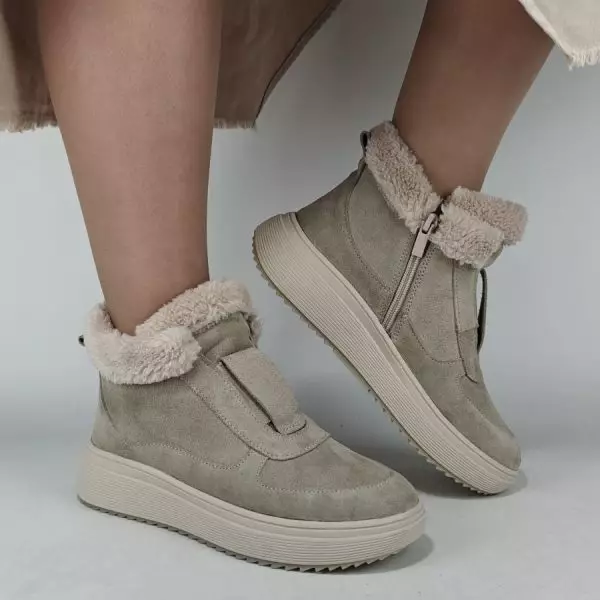 купить Ботинки женские MYZ кожаные молодежные бежевые нюд latte латте натуральная кожа и замша мех зимние 36 37 38 39 40 41 черевики жіночі натуральна замша лате шкіра бежева нюдова зимові хутро