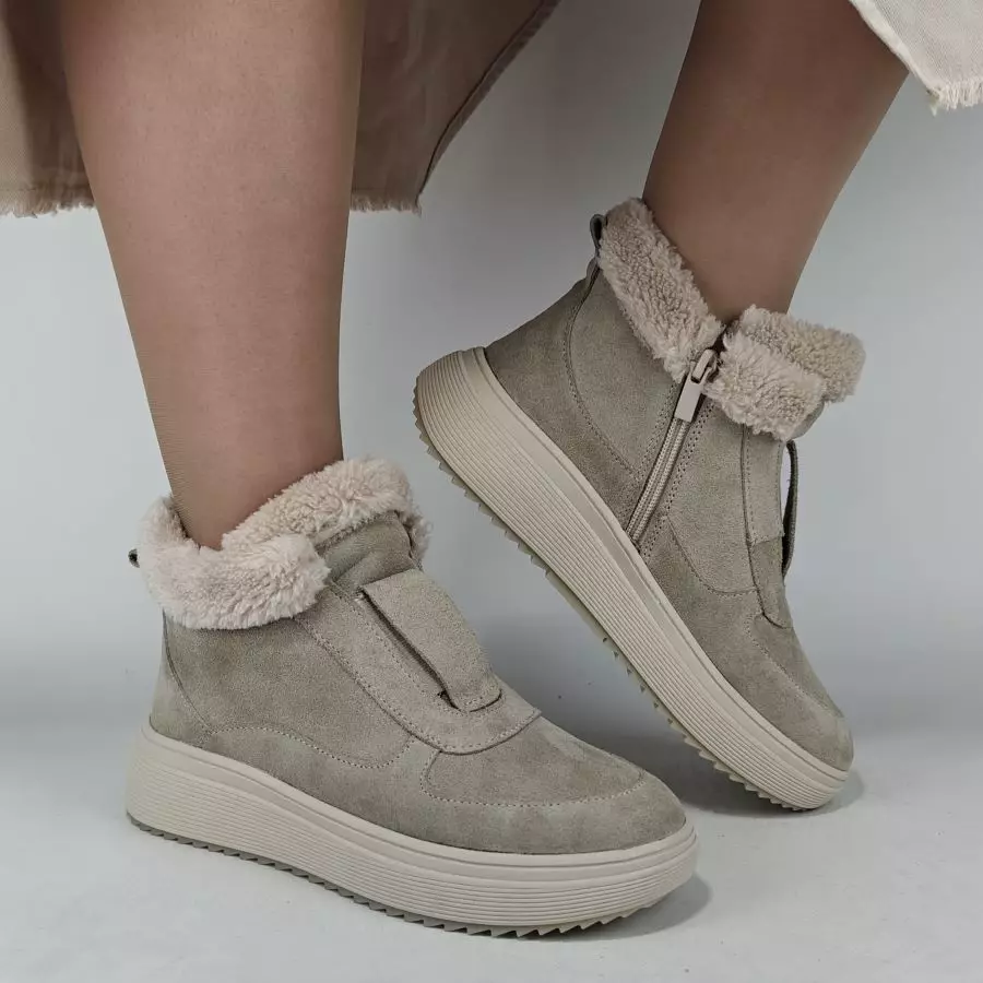 купить Ботинки женские MYZ кожаные молодежные бежевые нюд latte латте натуральная кожа и замша мех зимние 36 37 38 39 40 41 черевики жіночі натуральна замша лате шкіра бежева нюдова зимові хутро