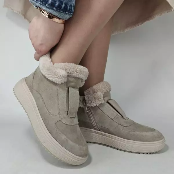 купить Ботинки женские MYZ кожаные молодежные бежевые нюд latte латте натуральная кожа и замша мех зимние 36 37 38 39 40 41 черевики жіночі натуральна замша лате шкіра бежева нюдова зимові хутро