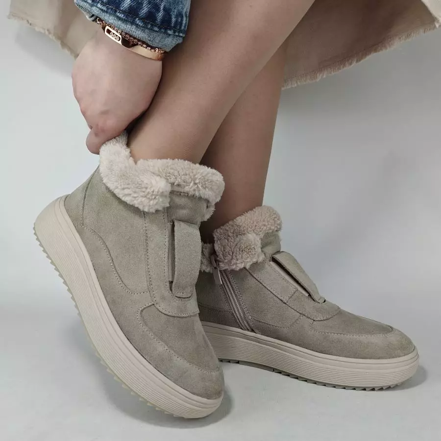 купить Ботинки женские MYZ кожаные молодежные бежевые нюд latte латте натуральная кожа и замша мех зимние 36 37 38 39 40 41 черевики жіночі натуральна замша лате шкіра бежева нюдова зимові хутро