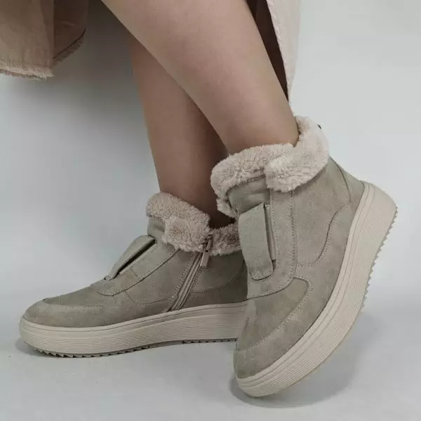 купить Ботинки женские MYZ кожаные молодежные бежевые нюд latte латте натуральная кожа и замша мех зимние 36 37 38 39 40 41 черевики жіночі натуральна замша лате шкіра бежева нюдова зимові хутро