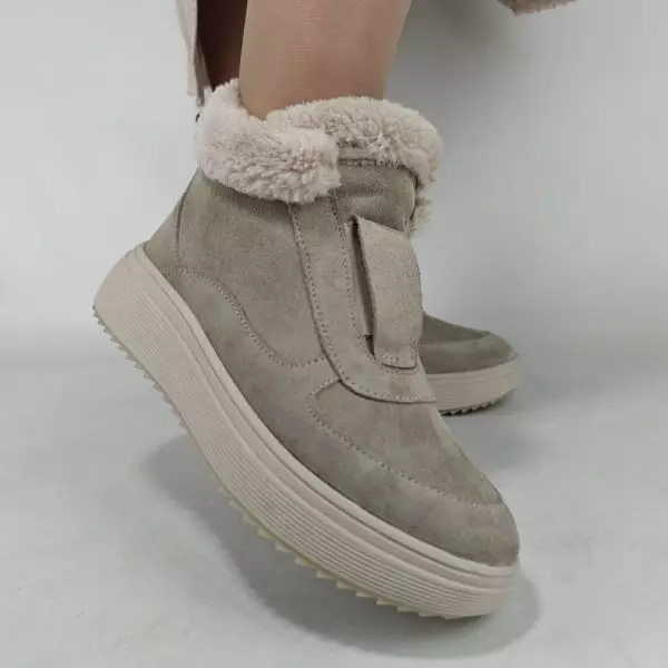 купить Ботинки женские MYZ кожаные молодежные бежевые нюд latte латте натуральная кожа и замша мех зимние 36 37 38 39 40 41 черевики жіночі натуральна замша лате шкіра бежева нюдова зимові хутро