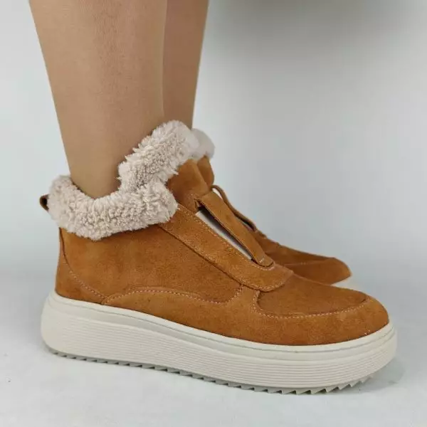 Ботинки женские MYZ кожаные молодежные натуральная кожа и замша рыжая мех зимние 36 37 38 39 40 41 черевики жіночі натуральна замша руда шкіра зимові хутро