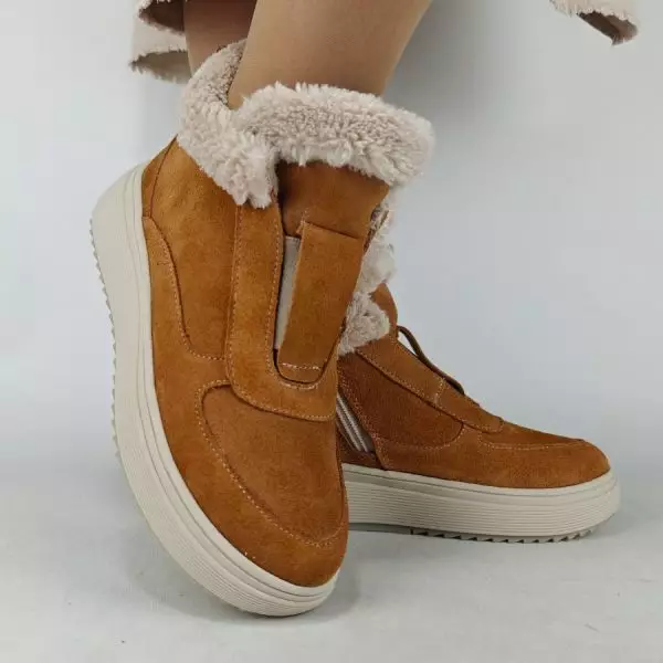 Ботинки женские MYZ кожаные молодежные натуральная кожа и замша рыжая мех зимние 36 37 38 39 40 41 черевики жіночі натуральна замша руда шкіра зимові хутро