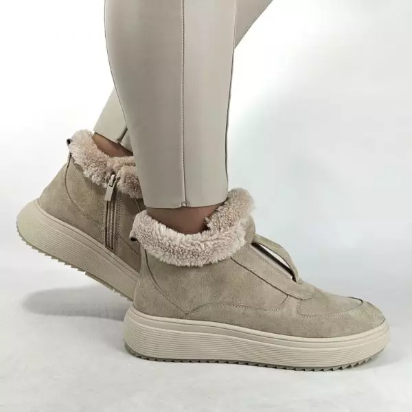 Ботинки женские MYZ кожаные молодежные бежевые нюд светлый беж натуральная кожа и замша мех зимние 36 37 38 39 40 41 черевики жіночі натуральна шкіра бежева нюдова зимові хутро