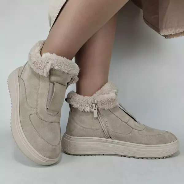 Ботинки женские MYZ кожаные молодежные бежевые нюд светлый беж натуральная кожа и замша мех зимние 36 37 38 39 40 41 черевики жіночі натуральна шкіра бежева нюдова зимові хутро