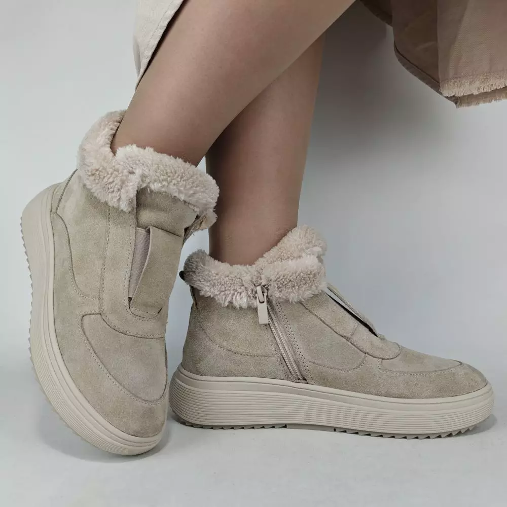 Ботинки женские MYZ кожаные молодежные бежевые нюд светлый беж натуральная кожа и замша мех зимние 36 37 38 39 40 41 черевики жіночі натуральна шкіра бежева нюдова зимові хутро