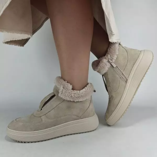 Ботинки женские MYZ кожаные молодежные бежевые нюд светлый беж натуральная кожа и замша мех зимние 36 37 38 39 40 41 черевики жіночі натуральна шкіра бежева нюдова зимові хутро