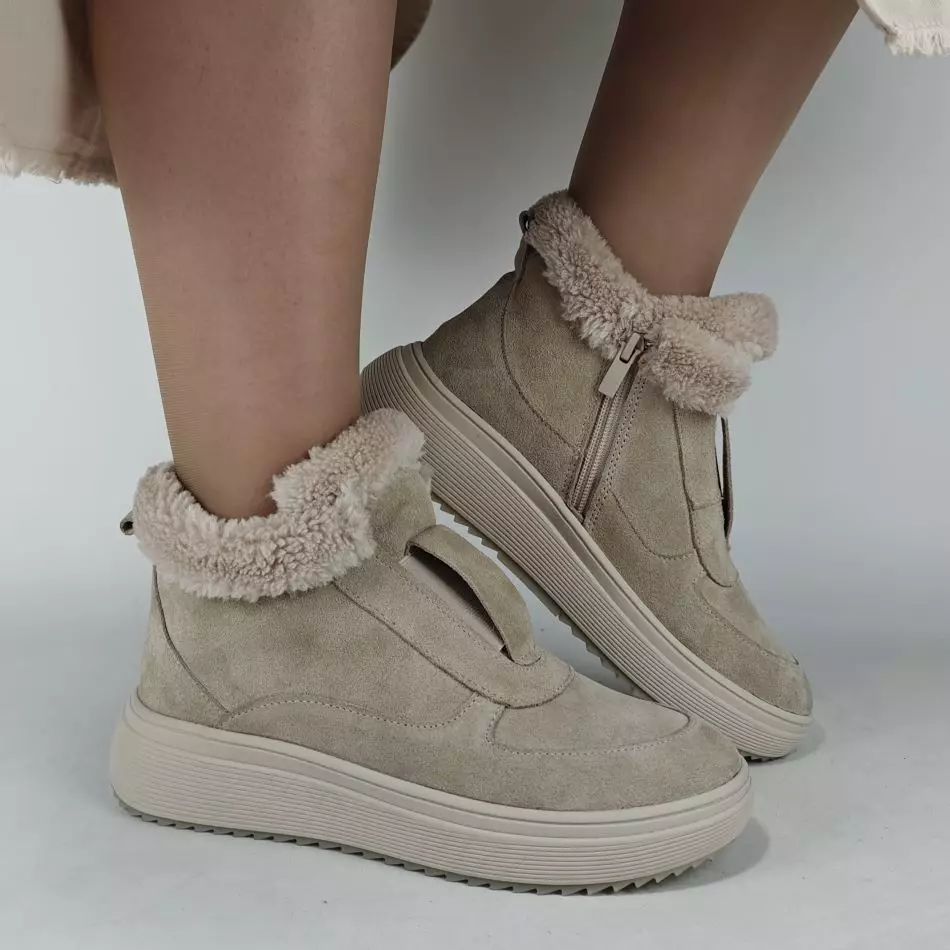 Ботинки женские MYZ кожаные молодежные бежевые нюд светлый беж натуральная кожа и замша мех зимние 36 37 38 39 40 41 черевики жіночі натуральна шкіра бежева нюдова зимові хутро