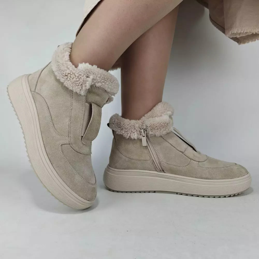 Ботинки женские MYZ кожаные молодежные бежевые нюд светлый беж натуральная кожа и замша мех зимние 36 37 38 39 40 41 черевики жіночі натуральна шкіра бежева нюдова зимові хутро