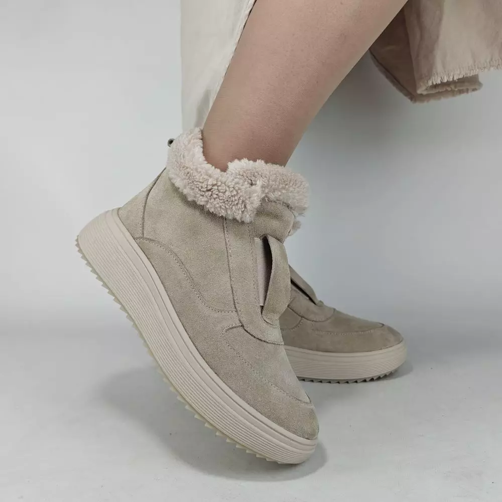 Ботинки женские MYZ кожаные молодежные бежевые нюд светлый беж натуральная кожа и замша мех зимние 36 37 38 39 40 41 черевики жіночі натуральна шкіра бежева нюдова зимові хутро