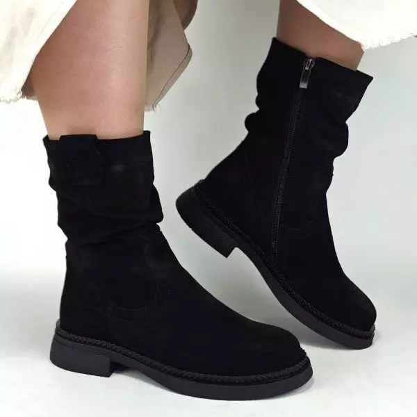 Ботинки женские MYZ кожаные молодежные натуральная кожа и замша черная мех зимние 36 37 38 39 40 41 черевики жіночі натуральна замша шкіра чорна зимові хутро