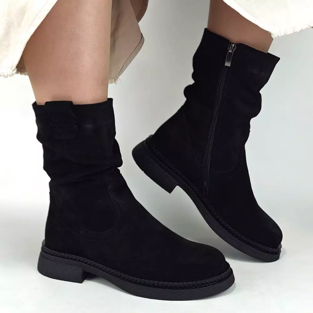 Ботинки женские MYZ кожаные молодежные натуральная кожа и замша черная мех зимние 36 37 38 39 40 41 черевики жіночі натуральна замша шкіра чорна зимові хутро