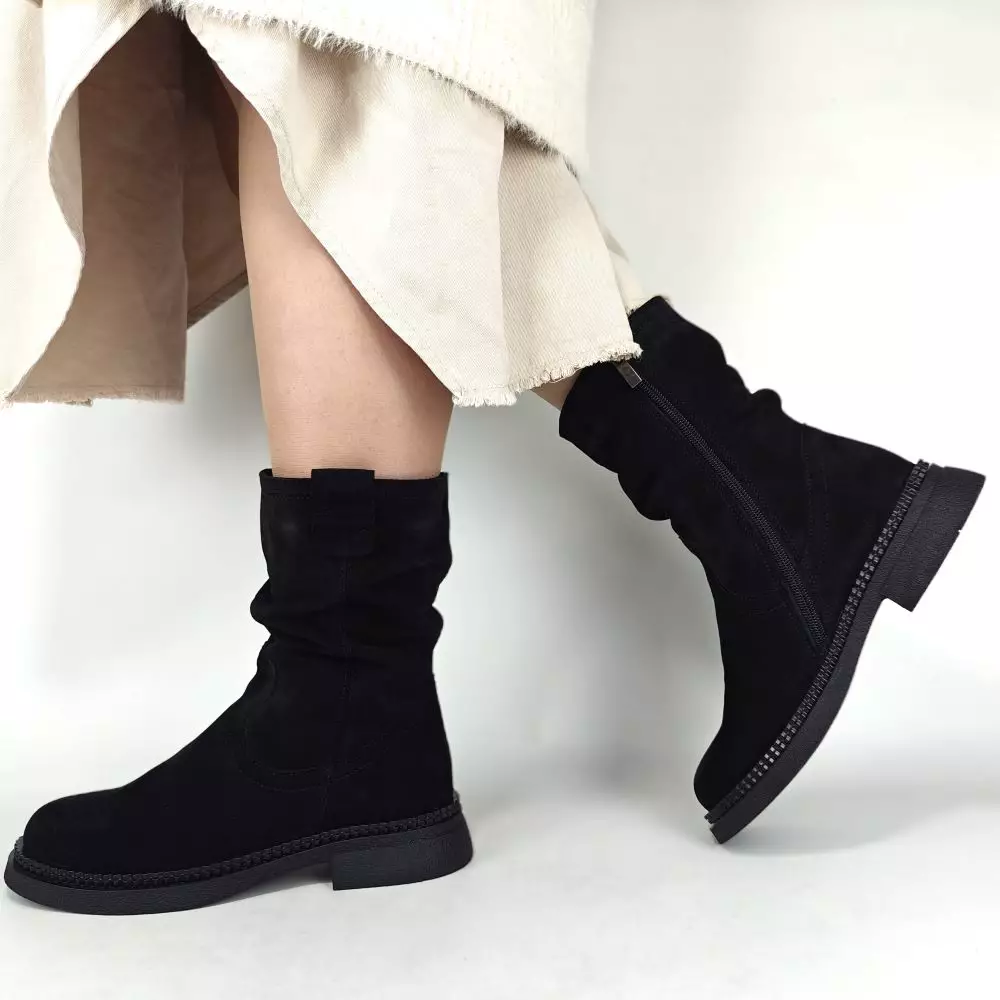 Ботинки женские MYZ кожаные молодежные натуральная кожа и замша черная мех зимние 36 37 38 39 40 41 черевики жіночі натуральна замша шкіра чорна зимові хутро