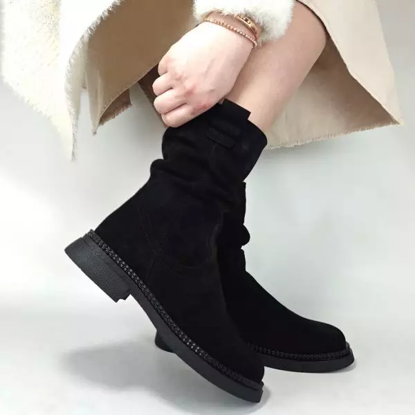 Ботинки женские MYZ кожаные молодежные натуральная кожа и замша черная мех зимние 36 37 38 39 40 41 черевики жіночі натуральна замша шкіра чорна зимові хутро