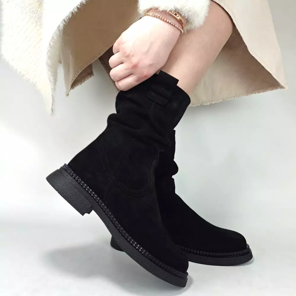 Ботинки женские MYZ кожаные молодежные натуральная кожа и замша черная мех зимние 36 37 38 39 40 41 черевики жіночі натуральна замша шкіра чорна зимові хутро