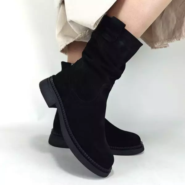 Ботинки женские MYZ кожаные молодежные натуральная кожа и замша черная мех зимние 36 37 38 39 40 41 черевики жіночі натуральна замша шкіра чорна зимові хутро
