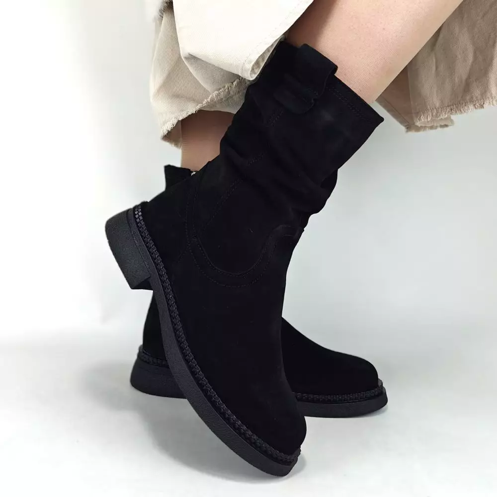 Ботинки женские MYZ кожаные молодежные натуральная кожа и замша черная мех зимние 36 37 38 39 40 41 черевики жіночі натуральна замша шкіра чорна зимові хутро