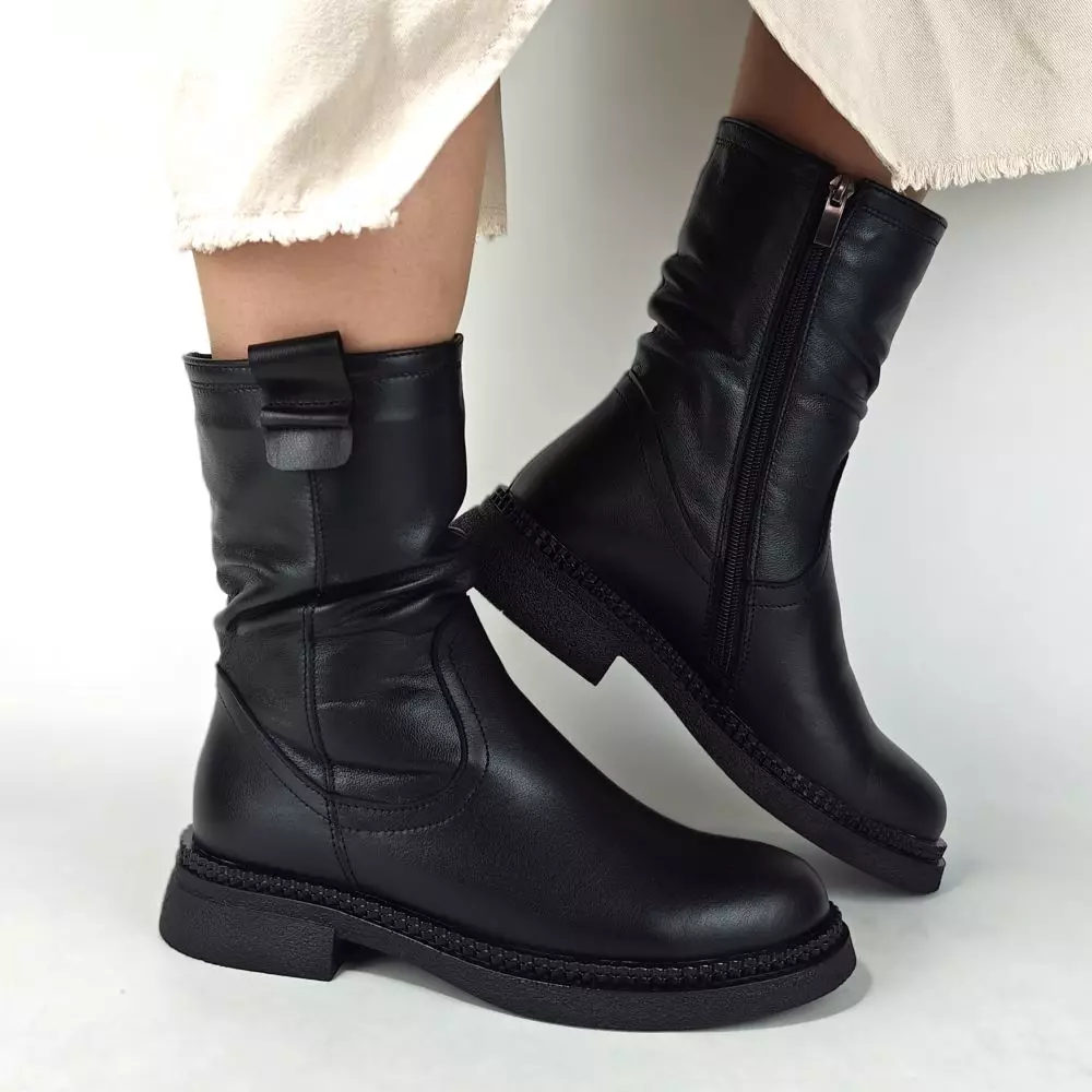 Ботинки женские MYZ кожаные молодежные натуральная кожа и замша черная мех зимние 36 37 38 39 40 41 черевики жіночі натуральна замша шкіра чорна зимові хутро