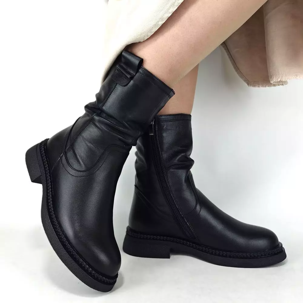 Ботинки женские MYZ кожаные молодежные натуральная кожа и замша черная мех зимние 36 37 38 39 40 41 черевики жіночі натуральна замша шкіра чорна зимові хутро