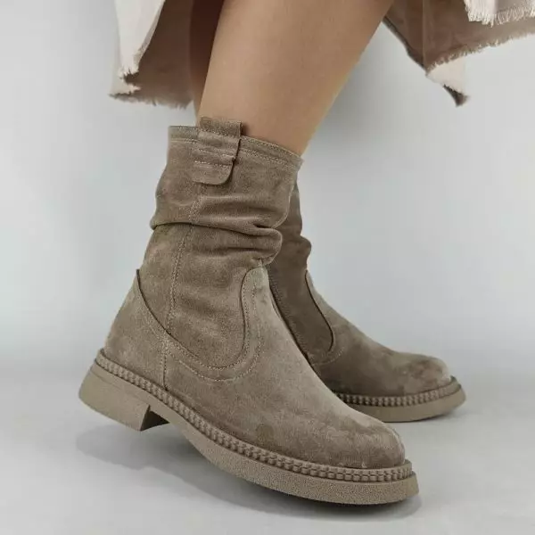 Ботинки женские MYZ МАЙЗ кожаные молодежные бежевые нюд latte латте натуральная кожа и замша мех зимние 36 37 38 39 40 41 черевики жіночі натуральна замша лате шкіра бежева нюдова зимові хутро