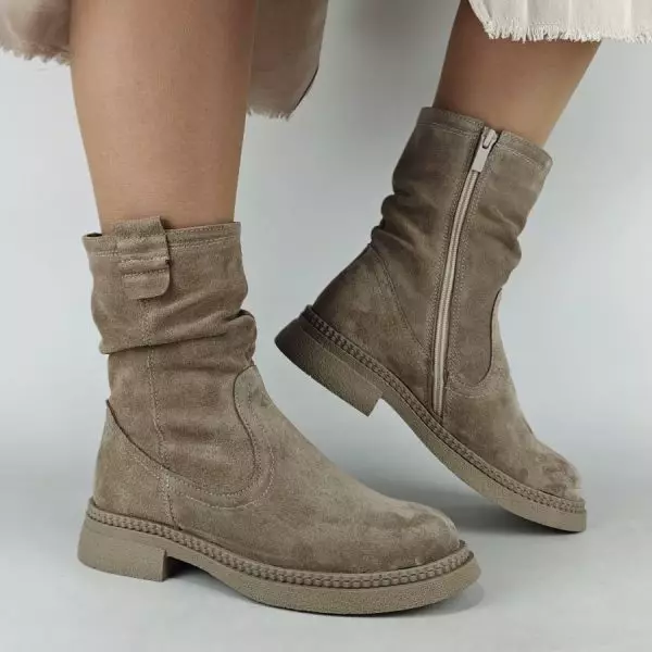 Ботинки женские MYZ МАЙЗ кожаные молодежные бежевые нюд latte латте натуральная кожа и замша мех зимние 36 37 38 39 40 41 черевики жіночі натуральна замша лате шкіра бежева нюдова зимові хутро