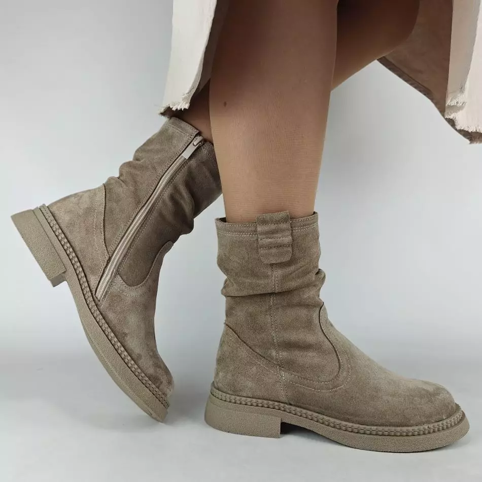 Ботинки женские MYZ МАЙЗ кожаные молодежные бежевые нюд latte латте натуральная кожа и замша мех зимние 36 37 38 39 40 41 черевики жіночі натуральна замша лате шкіра бежева нюдова зимові хутро