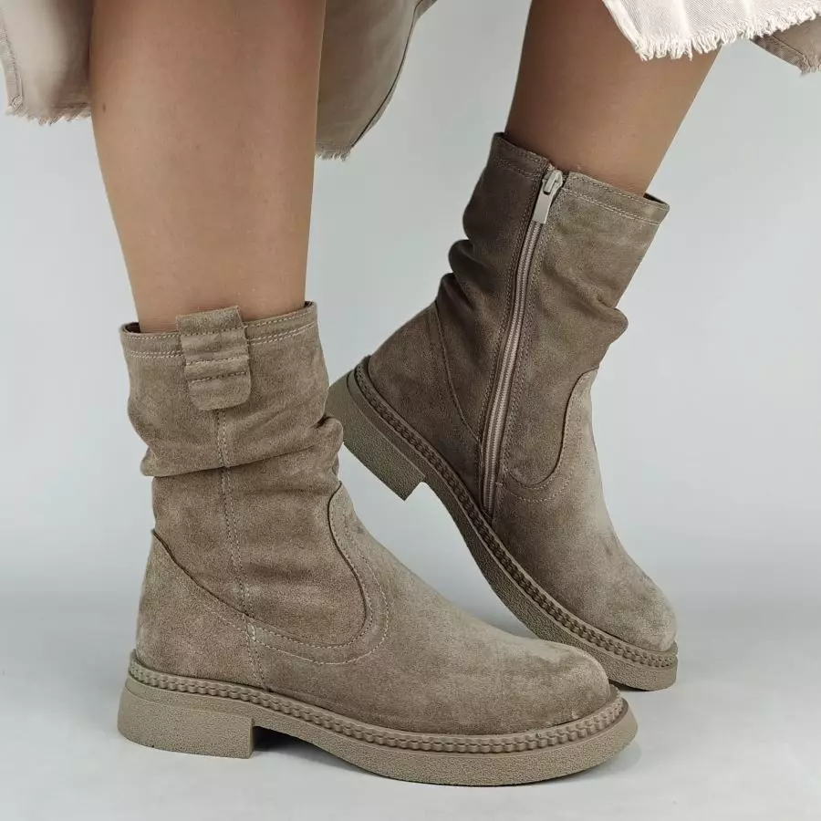 Ботинки женские MYZ МАЙЗ кожаные молодежные бежевые нюд latte латте натуральная кожа и замша мех зимние 36 37 38 39 40 41 черевики жіночі натуральна замша лате шкіра бежева нюдова зимові хутро