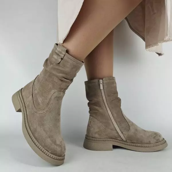 Ботинки женские MYZ МАЙЗ кожаные молодежные бежевые нюд latte латте натуральная кожа и замша мех зимние 36 37 38 39 40 41 черевики жіночі натуральна замша лате шкіра бежева нюдова зимові хутро