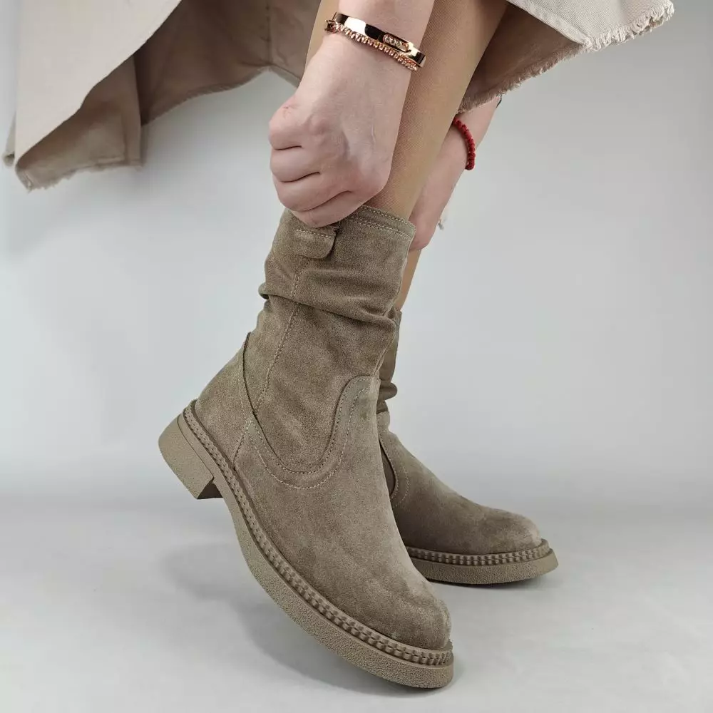 Ботинки женские MYZ МАЙЗ кожаные молодежные бежевые нюд latte латте натуральная кожа и замша мех зимние 36 37 38 39 40 41 черевики жіночі натуральна замша лате шкіра бежева нюдова зимові хутро