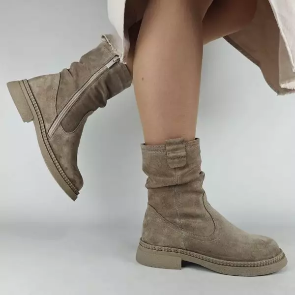 Ботинки женские MYZ МАЙЗ кожаные молодежные бежевые нюд latte латте натуральная кожа и замша мех зимние 36 37 38 39 40 41 черевики жіночі натуральна замша лате шкіра бежева нюдова зимові хутро